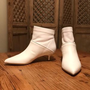 White kitten heeled ankle boots